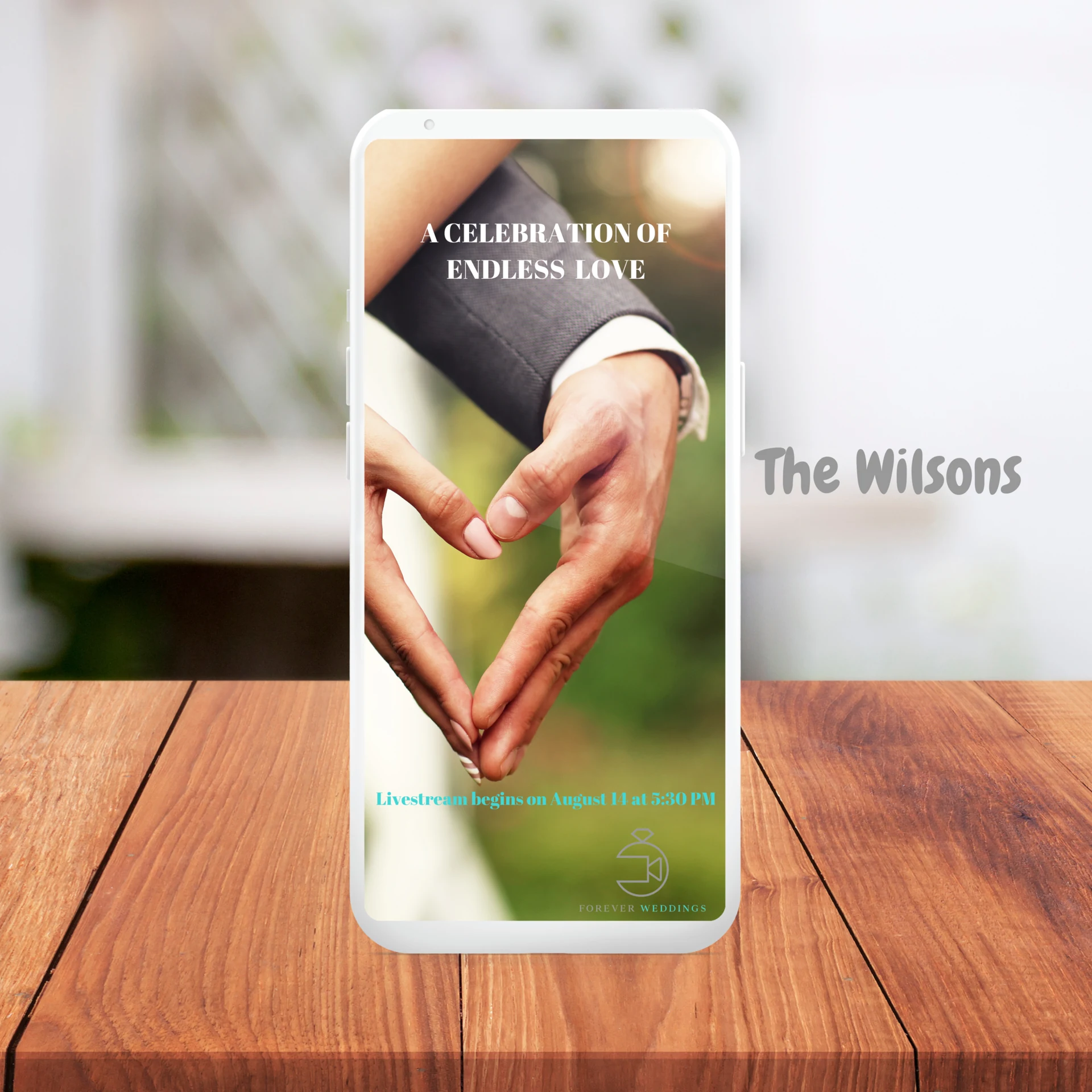A wedding ceremony viewed by loved ones on connected screens.